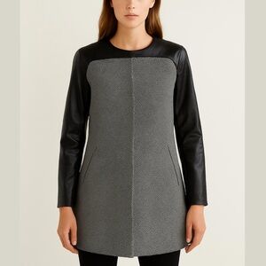 Armani Exchange White Black Leather Sleeves Coat NEW